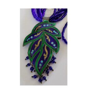 Vintage Indian Meenakari Sterling Silver & Cobalt Blue Seed Bead Necklace | 23.8